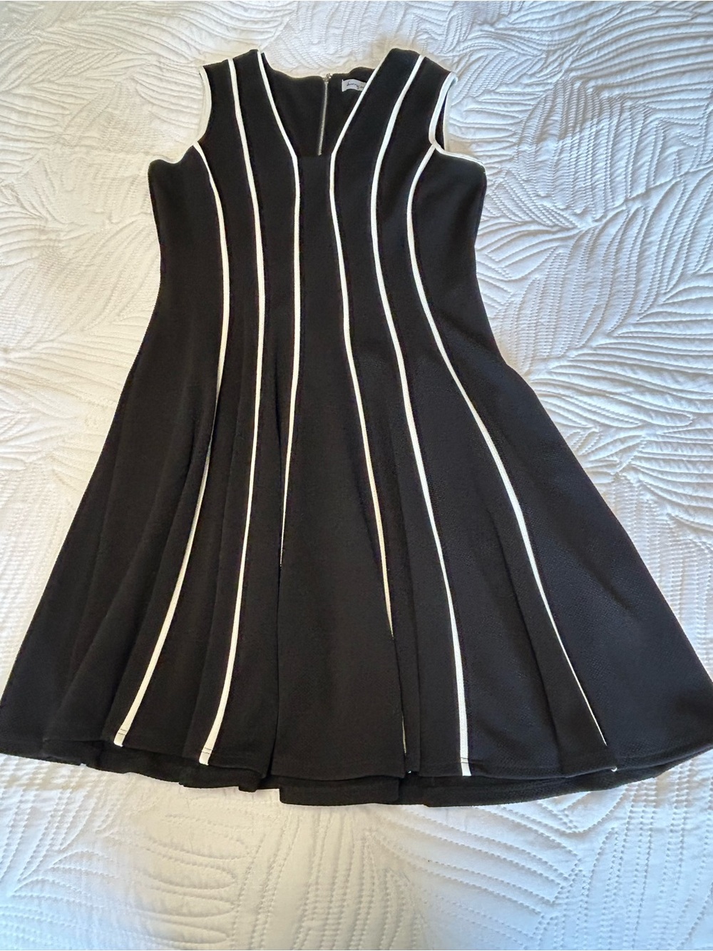 Danny & Nicole Black Dress with Vertical White Stripes